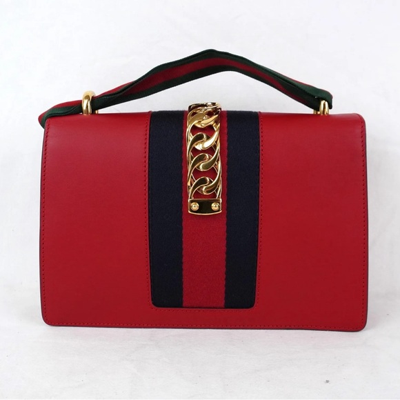 Gucci Small Sylvie Shoulder Bag w/ Red Leather & Gold-Tone Hardware - Picture 3 of 14
